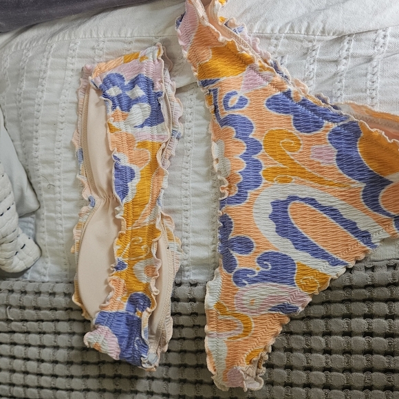 H&M That 70's Show Retro Smocked Bikini In Orange,purple,white,pink. Size S/M - Picture 8 of 10